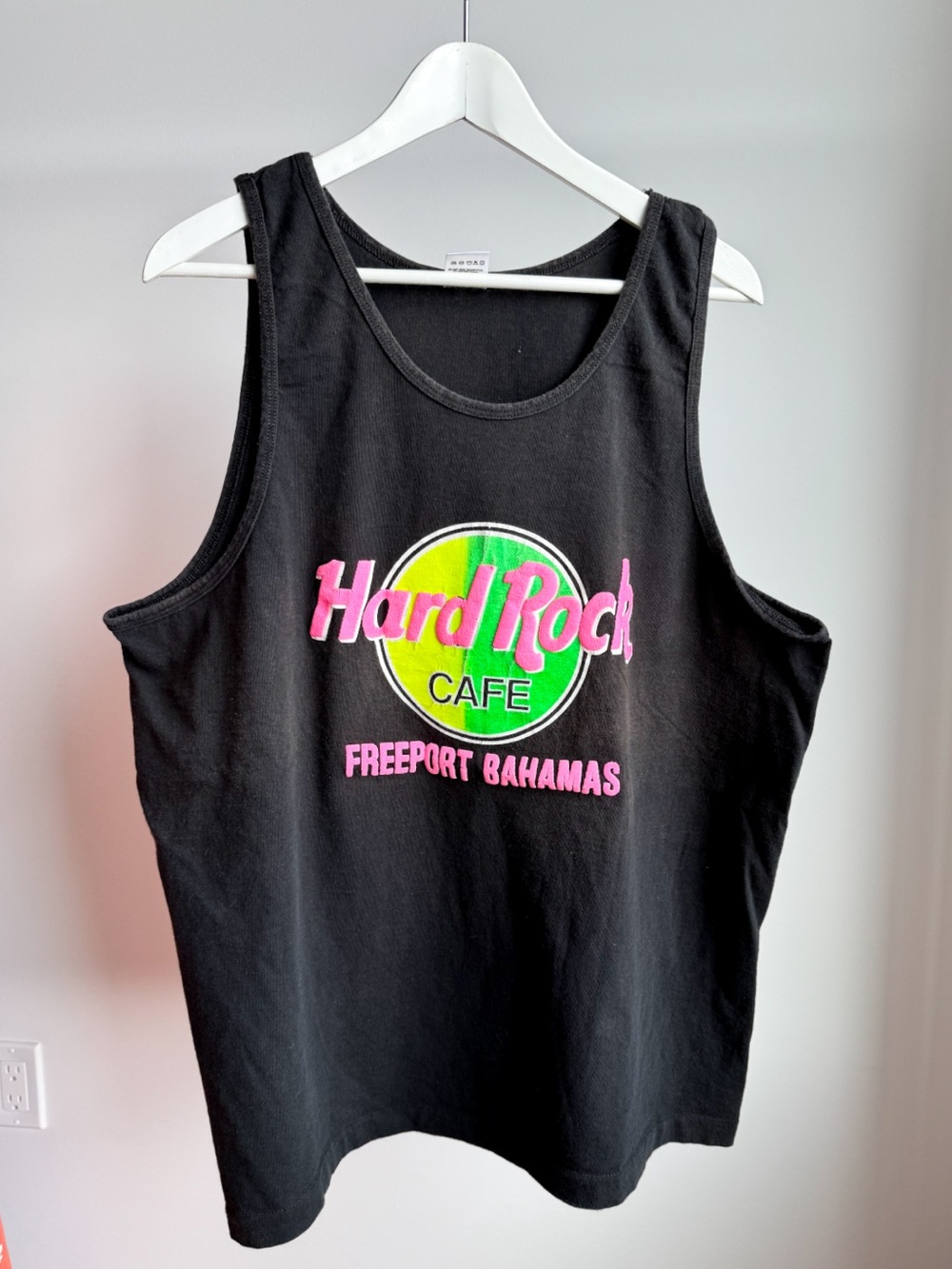 Vtg Hard Rock Cafe Freeport Bahamas Neon Black Sleeveless Tank Top (XL) Unisex
